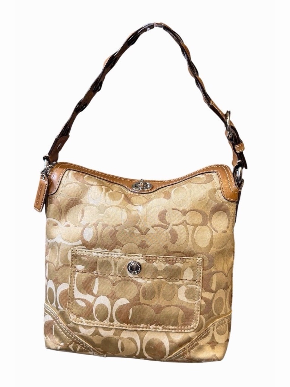 Coach Chelsea Hobo Shoulder Bag Beige Tan Signature Braided Strap